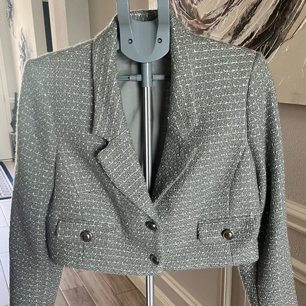 Express Elegant Sage Green Sequin Women's Cropped Jacket